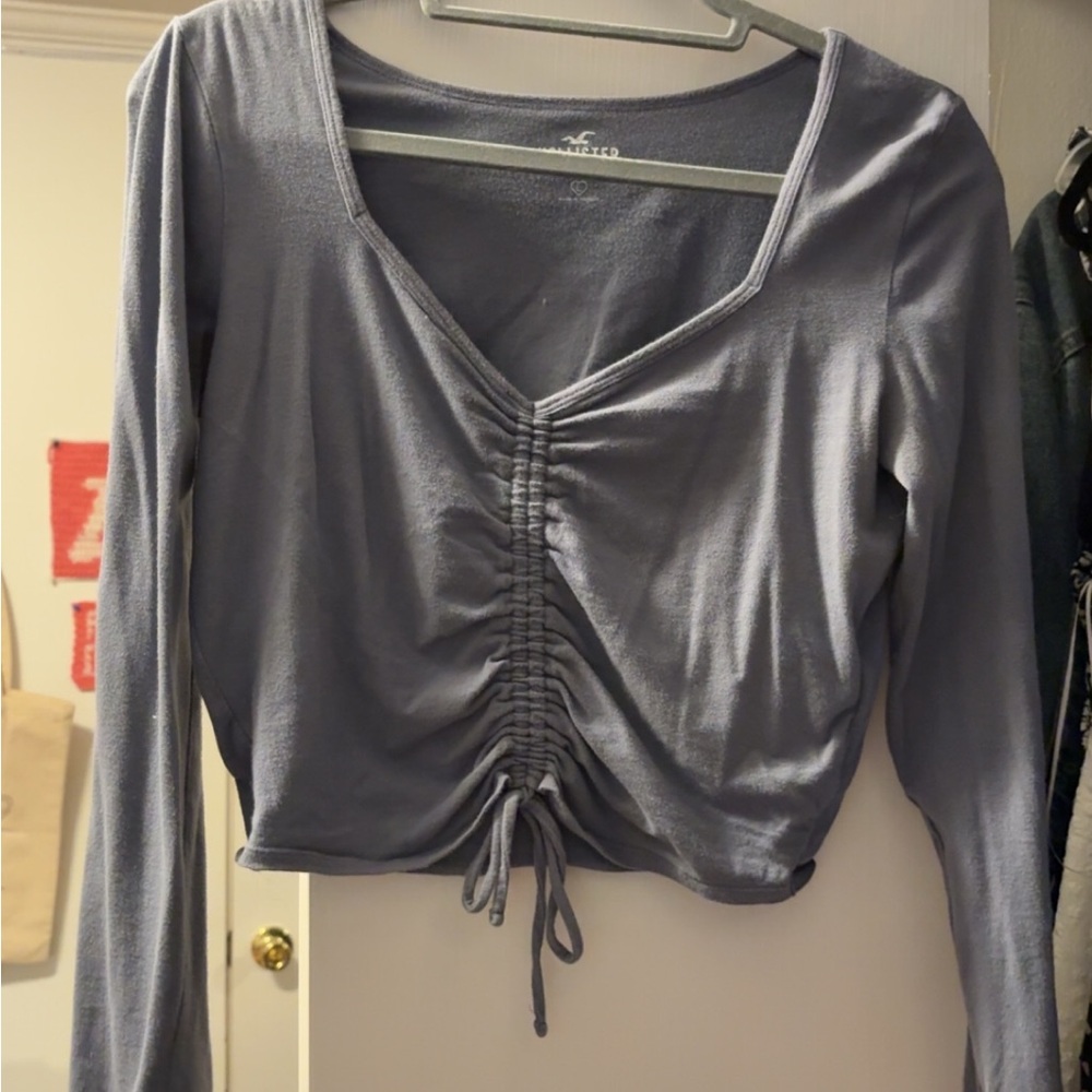 Hollister blue Gray Ruched Tie Front Blouse